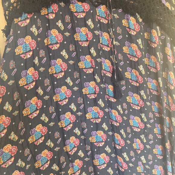 Carolina K Womens Dress Size Small Black Floral Crochet Trim Maxi Pure Viscose - Picture 15 of 15